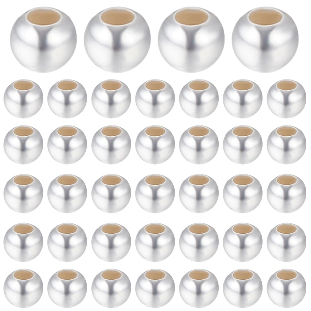 Beebeecraft 1 Box 100Pcs 3mm Spacer Beads Sterling Silver Smooth Round Large Hole Loose Ball Beads for Jewellery Making Bracelets Necklace Hole 0.9~1.1mm