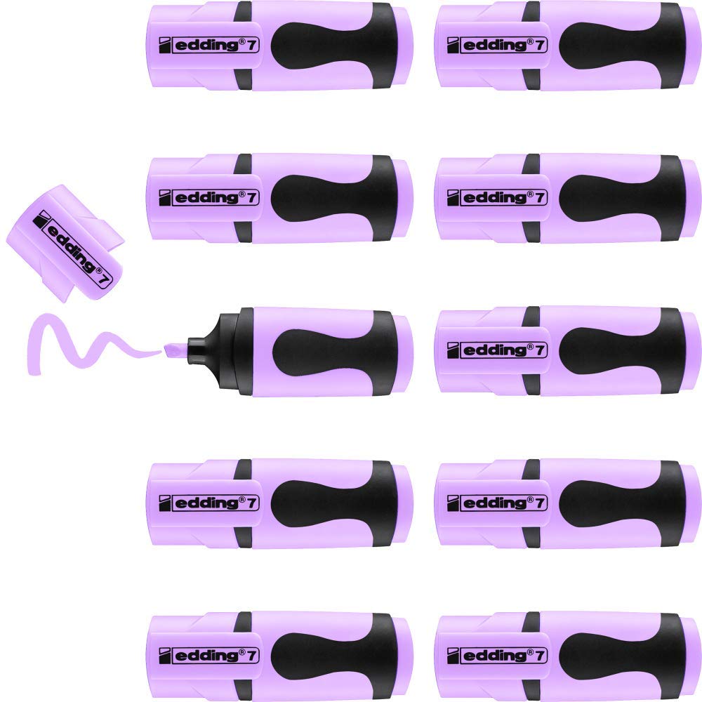 edding 7 mini highlighter - pastel violet - 10 highlighter pens - chisel nib 1-3 mm - small highlighter in trendy colours - for bullet journals, school, college, university or the office — image 1