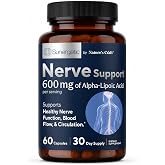 Premium Nerve Support Supplement &ndash; with Alpha Lipoic Acid (ALA) 600 mg, Acetyl-L-Carnitine (ALC) &amp; Benfotiamine - Nerve Support Formula for Healthy Circulation, Feet, Hands &amp; Toes - 60 Capsules