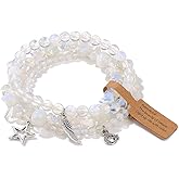 3Pcs Crystal Bracelet for Women Handmade Crystals and Healing Stones Bracelets Natural Stone Beaded Bracelets Set Star Moon Feather Boho Bracelets Birthday Gifts for Women Girls