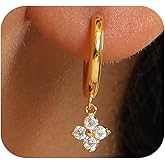 18K Gold/Silver Hoop Earrings for Women Plated Over Solid 925 Sterling Silver, Small Hoops Dangle Cross Clover Earrings Hypoallergenic Cute Jewelry Gifts