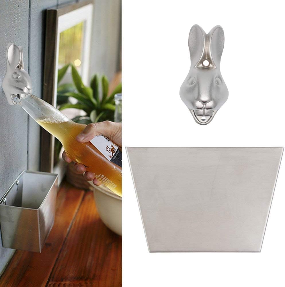 Fellibay Bottle Opener Wall Mounted Beer Soda Cap Bottle Opener with Catcher Box Stainless Steel Bottle Cap Catcher for Holding Bottled Beer and Soda Caps Comes with Free Mount Screws