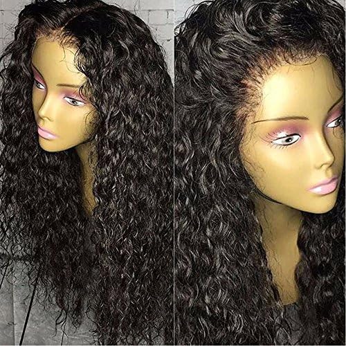 Kobin 9A Real Brazilian Virgin Remy Human Hair Wigs for Black Women Loose Curly Glueless Lace Front Wigs Pre Plucked Hairline 130% Density(20inch, Natural Black)