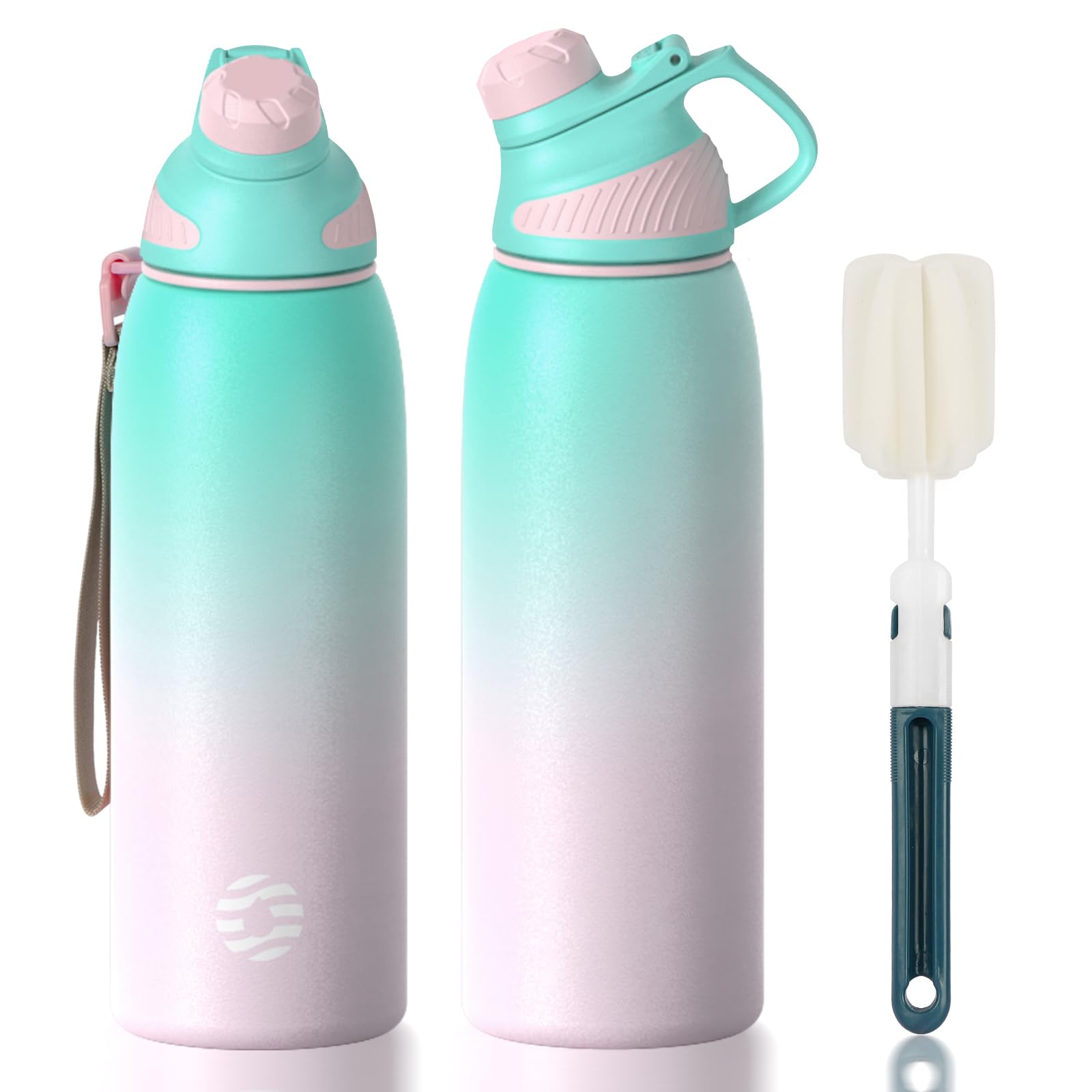 Fjbottle Stainless Steel Water Bottle 600ml/800ml/1L/1.5L with Magnetic Lid, BPA Free Insulated Water Bottle, Sports Metal Hot&Cold Drinks Vacuum Flask Leak-Proof for Gym, Work, Travel