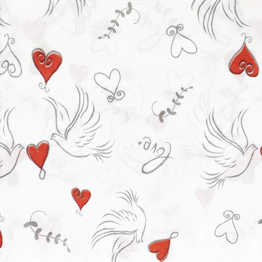 Colored Paper Napkins, 20 dig Shabby Chic Napkins for Wedding, Dinner Tea Party Shower Cocktail Napkins (Peace and Love)