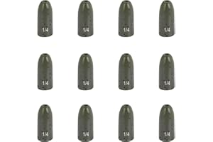 Fishfun 12 Pack Tungsten Bullet Fishing Weights, Insert Free Worm Sinkers, 1/8 3/16 1/4 3/8 1/2 oz