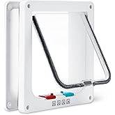 Amazon Basics Adjustable Plastic Dog and Cat Door with 4-Way Lock, Small, 5.7" x 5.6" Entrance, 7.5" x 7.4" x 2.2", White, for Interior and Exterior Doors or Wall