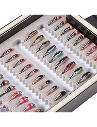 Bassdash   Kit de moscas de pesca con mosca, surtido de trucha con caja de mosca, 36 64 72 80 96 piezas con moscas secas o húmedas, ninfas, silvestres, popper