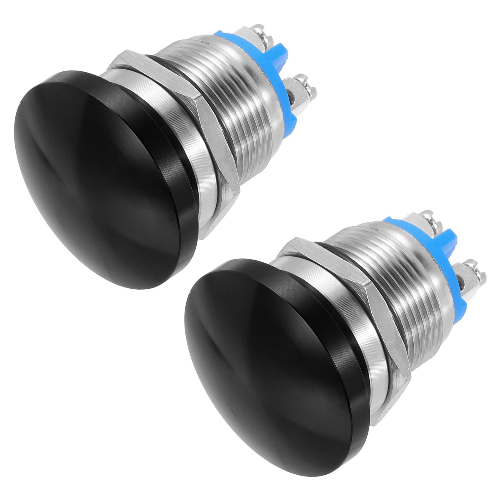 METALLIXITY 2PCS 5A 19MM 3/4" Momentary Mushroom Head Push Button Switch 12V 24V 120V 250V AC Black 1NO Waterproof IP65 SPST Domed 2 Screw Foot Button