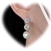 Andiyace Boho Pearl Drop Earrings Silver Crystal Earrings Pearl Dangle Earrings Sparkly Bridal Wedding Earrings Jewelry for Women