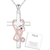 ACJNA Stethoscope Cross Necklace 925 Sterling Sliver Medicine Pendant Jewelry for Nurse Doctor Graduation Gift Medical Student