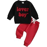 Ursobutegl Toddler Baby Boy Valentine Outfits Lover Boy Embroidery Letter Sweatshirt Pullover Tops Jogger Pants Clothes