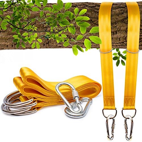 PRODELI Tree Swing Straps - Safety Swing Handing Rope, Adjustable and Easy Installation, Swing Rope With Heavy-Duty Hooks (5ft Long, 2000Lbs, Set of 2 Straps)(Yellow)