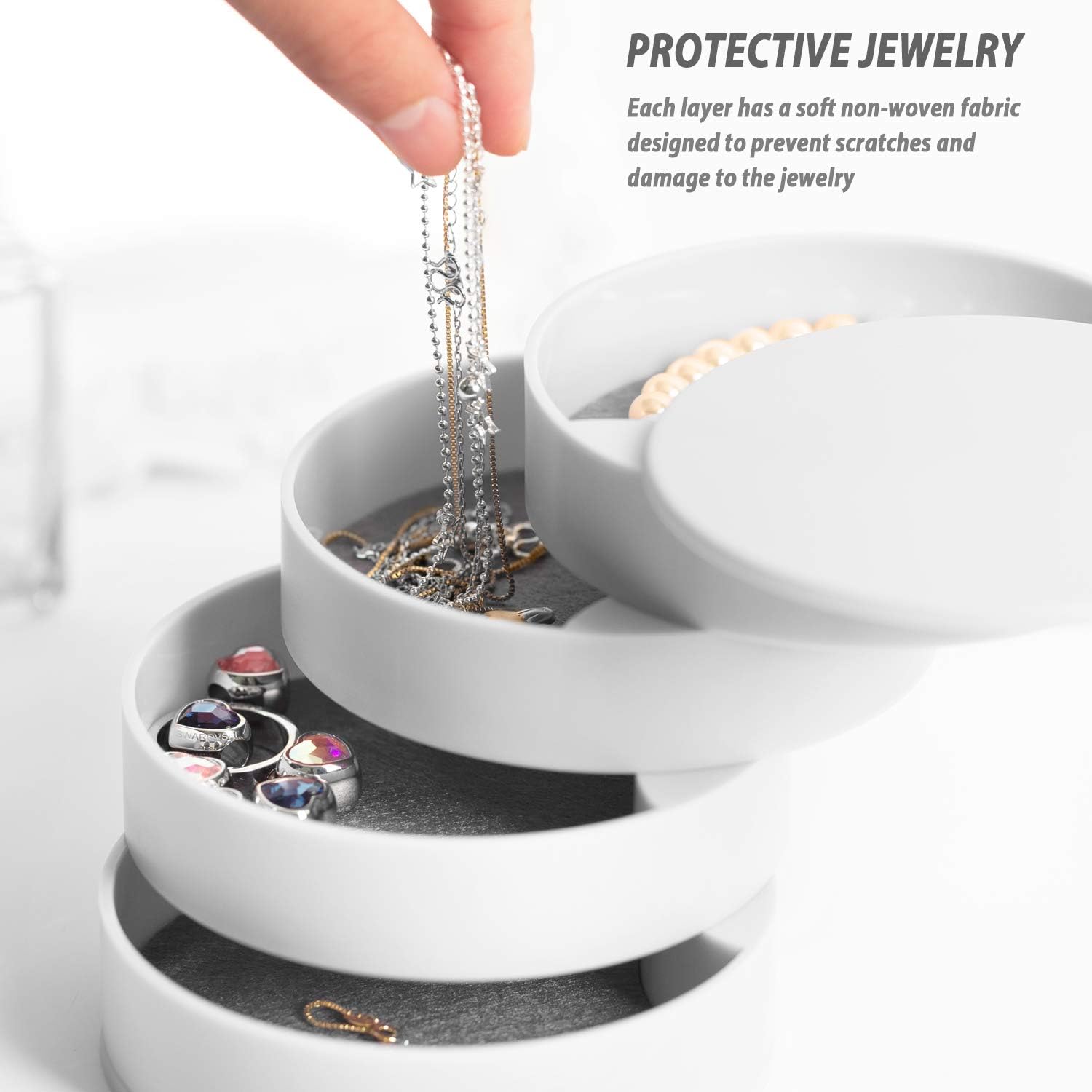Jewelry Organizer, Small Jewelry Box Earring Holder for Women, Jewelry Storage Box 4-Layer Rotatable Jewelry Accessory Storage Tray with Lid for Rings Bracelets: Home & Kitchen