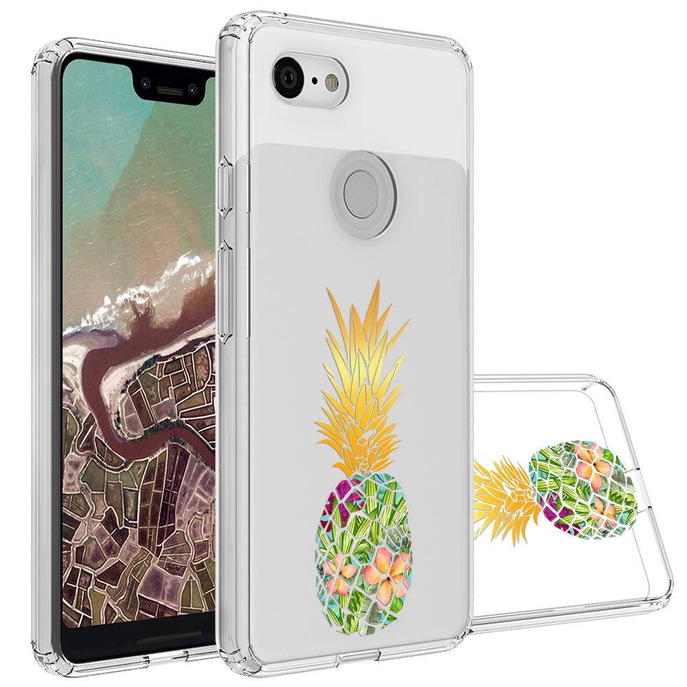 Google Pixel 3 XL Case, Topnow Clear Design Plastic Hard Back Case with TPU Bumper Protective Case Cover for Google Pixel 3 XL - Pineapples