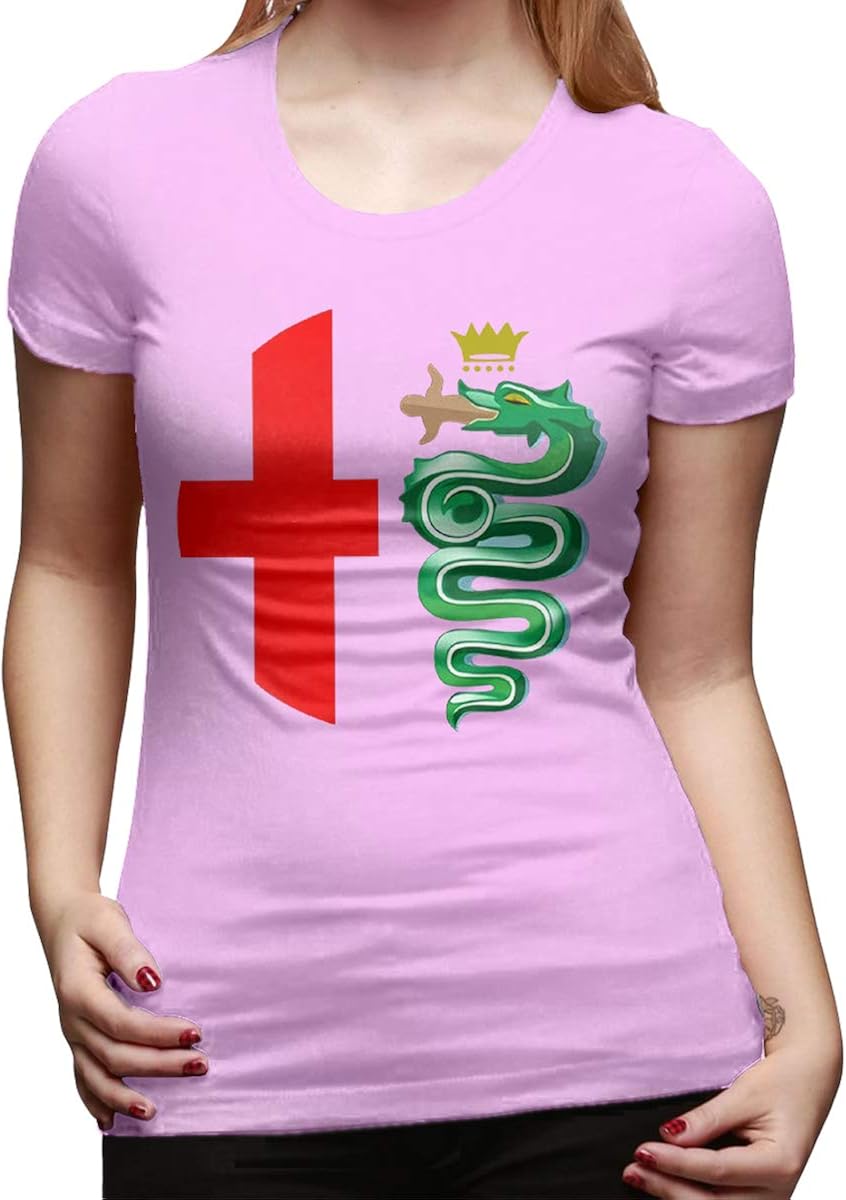 TIANBA Woman Lovely Tee Alfa Romeo Logo Interpretation Funny Tshirt Black