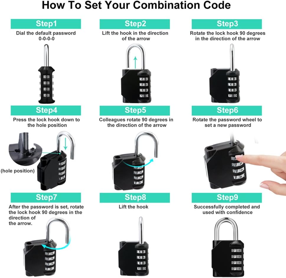 ZHEGE Lock, 4 Digit Combination Padlock Outdoor, School Lock, Gym Lock and Black Lock - - 