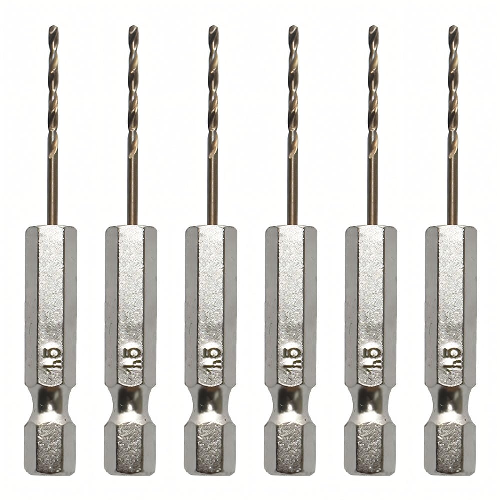 6 Pcs 1/4" Hex Shank Drill Bits 1.5mm High Speed Steel Twist Drill Bit High Speed Steel Drill Bit Set Small Drill Bits for Wood Stainless Steel Metal Plastic Plastic