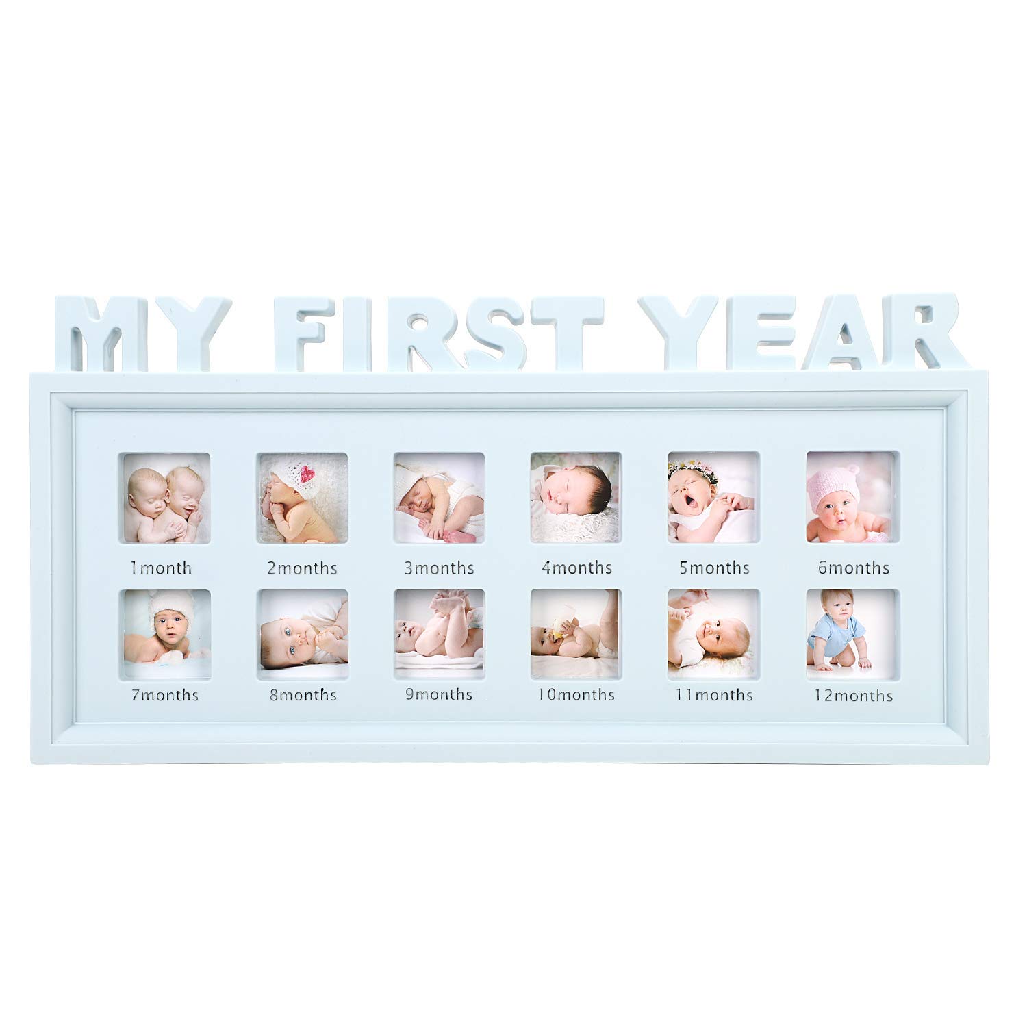 Newborn Baby Plastic Photo Frame Infant 0-12 Months Memorial Picture Frame My First Year Baby Photo Moment Keepsake Picture Frame Creative DIY Baby Shower Photo Frame for Standing Wall Mount Decor