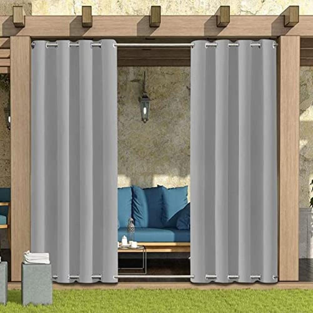 Outdoor Curtains for Garden Patio Gazebo Pergola,Waterproof,Windproof,Blackout Thermal Insulated Double Grommet(Top and Bottom) Outdoor Curtains for Garden Patio Door(1 Panel,52"*108",Light Grey)