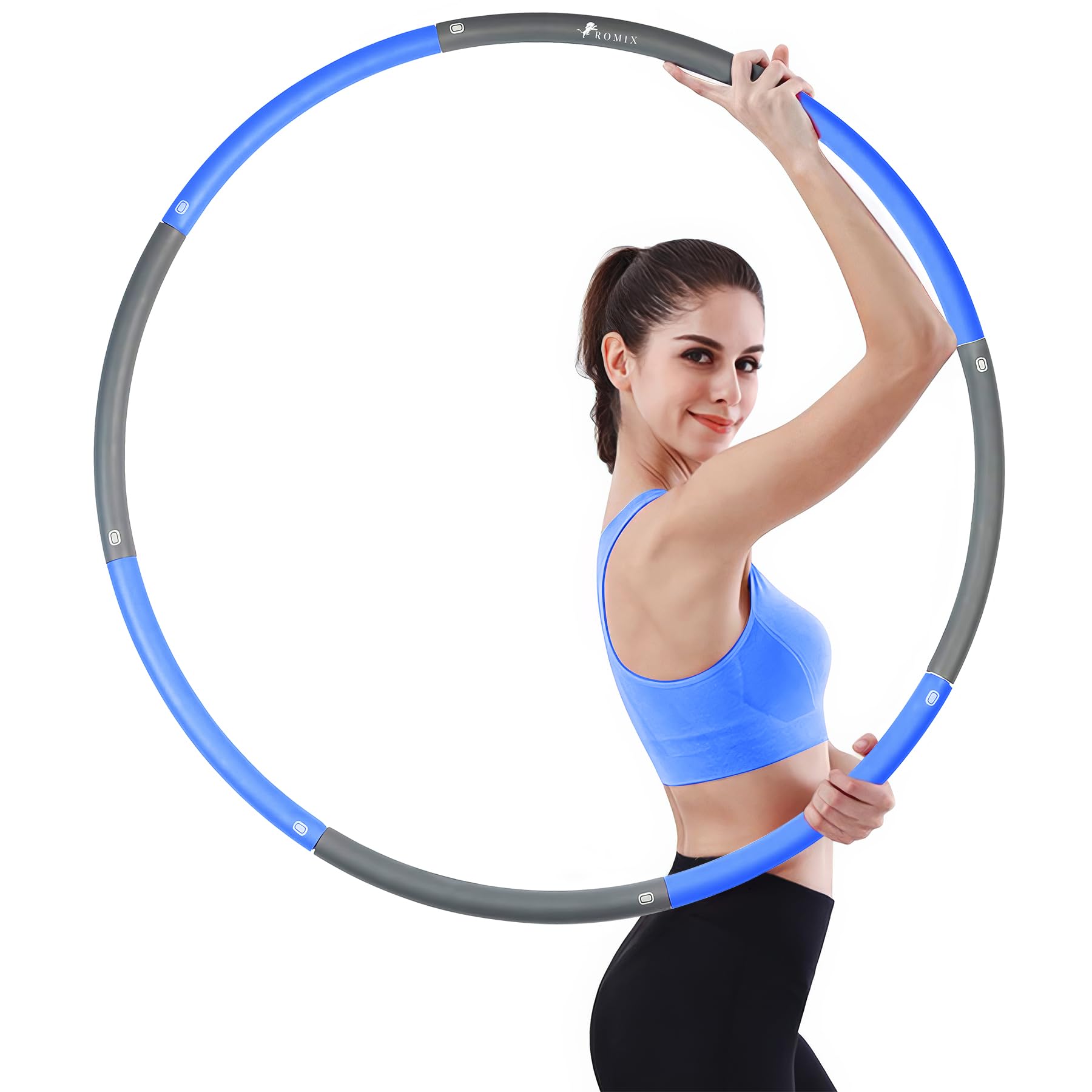 ROMIX Weighted Hula Hoop for Adults and Kids, Soft Foam Padded Circle 1 kg 2.2lbs Fitness Hula Hoops With 8 Section Detachable Adjustable Weight Loss Hula Hoop, Party Sport Games Blue — image 1