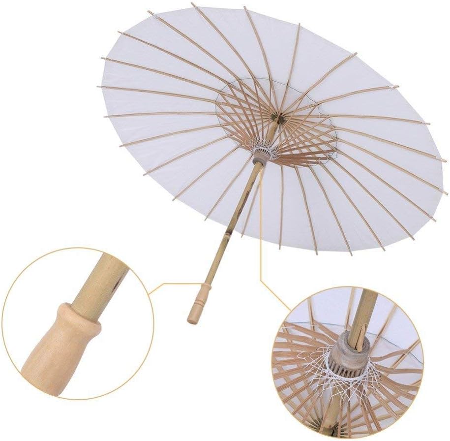 Pack of 10 Parasols Paper Bamboo Weddings Chinese Parasols white
