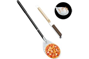 Yofuly 9 Inch Pizza Turning Peel with Oven Brush & Stone Scraper, Perforated Turner Tools Kit for Homemade Baking Pizza, 2PCS
