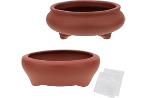 happy bonsai 2 pc 3.7" + 3.9" Unglazed Round Ceramic Succulent Planter Pot Set