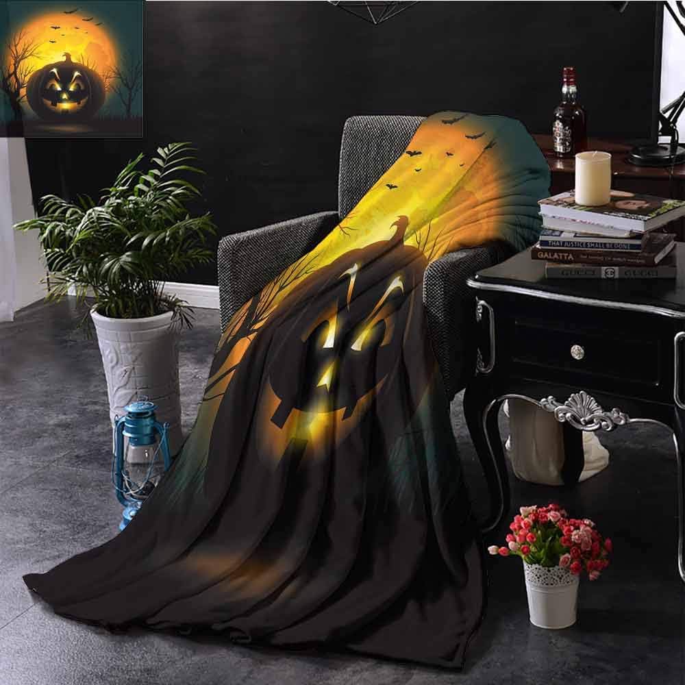 Kenneth Camilla Boys Throw Blanket Halloween,Fierce Character Evil Face Ominous Aggressive Pumpkin Full Moon Bats,Orange Dark Brown Black,Super Soft Blanketry for Bed Couc 60"x80"