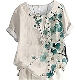 MARSVOVO Women's Tunic Tops Dressy Casual Blouses Novelty Print Outfits Decorative Buttons Plus Size Short Sleeve Shirts