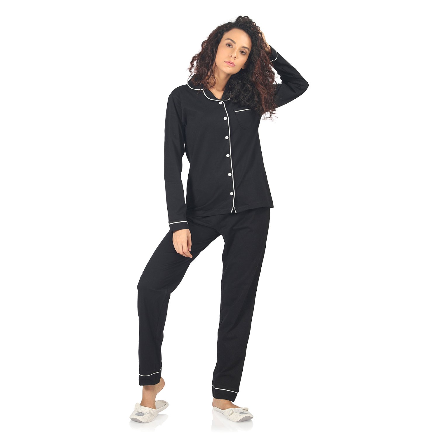 nite flite women's classic black premium pyjama set
