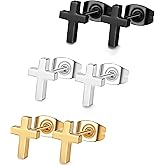 FUNRUN JEWELRY 3Pairs Stainless Steel Cross Earrings for Women Men - Hypoallergenic Tiny Dainty Studs, Lightweight & Comfortable Daily Wear