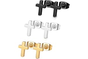 FUNRUN JEWELRY 3Pairs Stainless Steel Cross Earrings for Women Men - Hypoallergenic Tiny Dainty Studs, Lightweight & Comfortable Daily Wear - Gold Tone/Black/Silver Tone