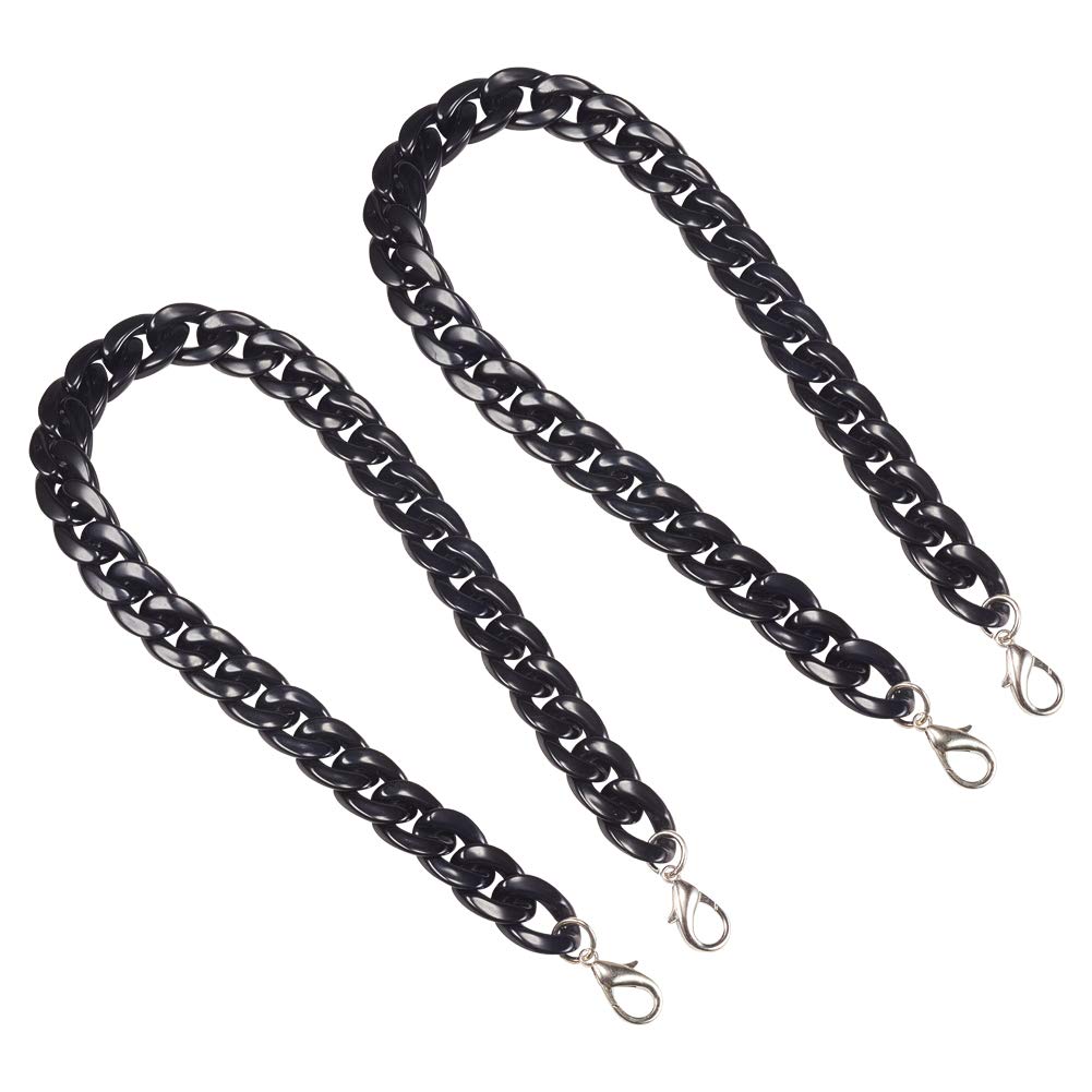 PH PandaHall 2pcs Resin Bag Chain Strap, 60.8cm, Black Curb Chain with Lobster Clasps for Handbag Purse Wallet Clutch Crafts Making