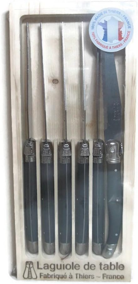 Laguiole Jean Dubost Steak Knife Set of 6 Grey Gray Thiers France