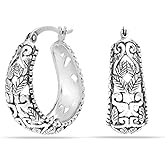 Charmsy 925 Sterling Silver Hoop Earrings | Women's Filigree Hoop Earrings | Openwork Mesh Filigree Cut Earrings | Lightweight Hypoallergenic Vintage Hoop Earrings for Women