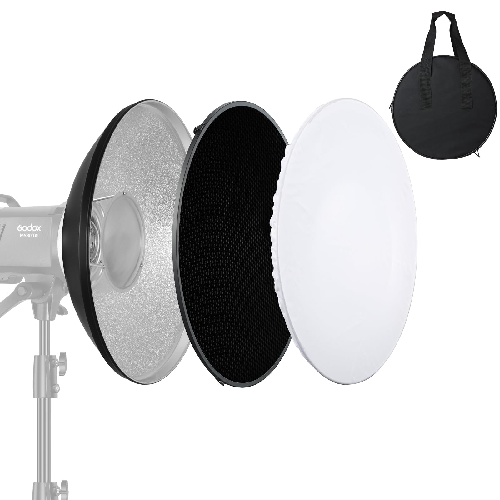 Photo 1 of Soonpho 21 inch/55cm Standard Reflector Beauty Dish with Honeycomb Grid, Diffuser Sock and Bag,for Bowens Mount Studio Strobe Flash Light Like Neewer VC-400HS VE-300 Godox AD200 AD180 AD360(Silver)