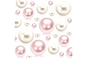 CUSMATION 150Pcs Cream&Pink Polished No Hole Faux Pearl Beads for Vase Filling Decorations, Plastic Pearls Vase Fillers, Table Scatters, Wedding Centerpiece, Home Decor, 8/14/20 mm