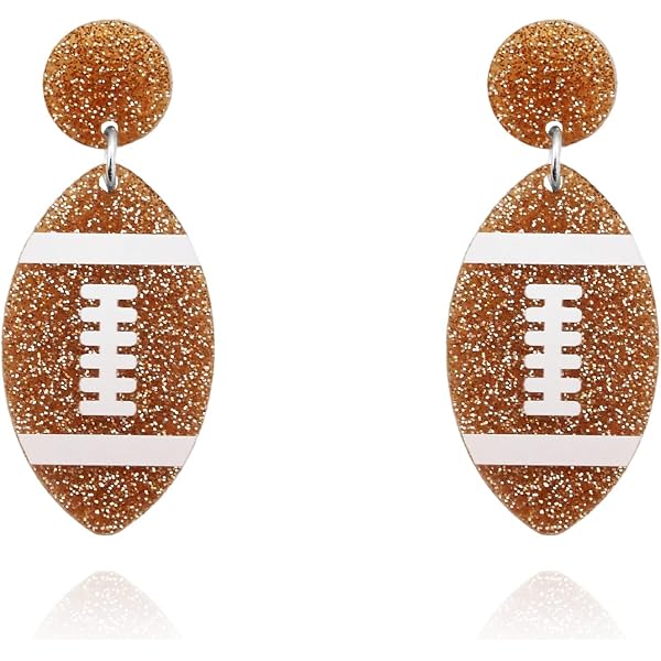 Leather Football Drop Earrings For Women – Glitter Multilayer Dangle Earrings, Sports Theme Jewelry