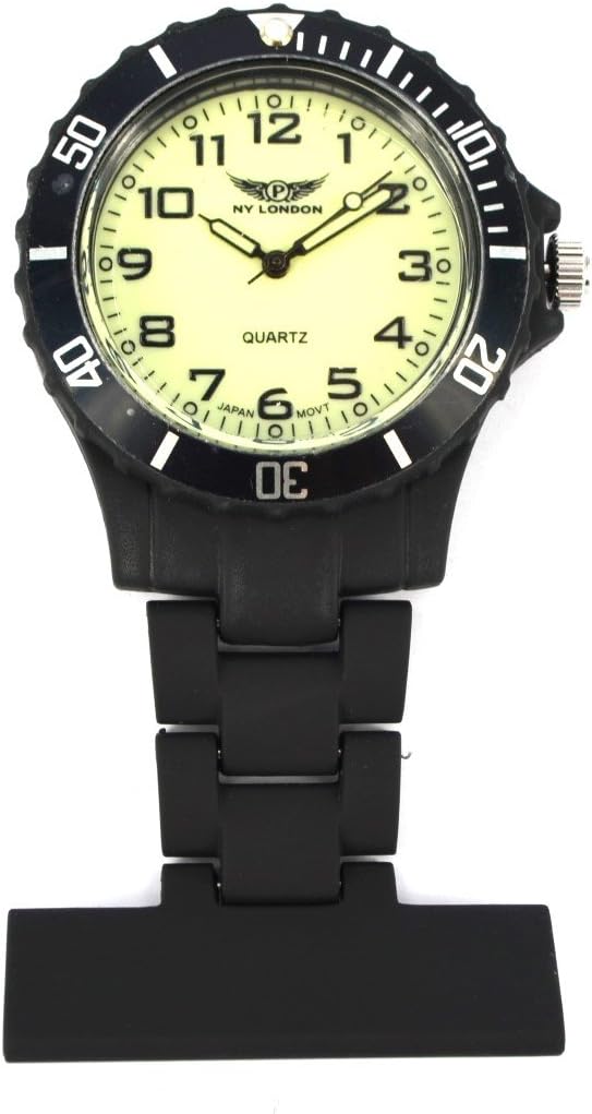 MontCherry 3D Bookmark and Prince NY London Rubberised Rotating Unisex Nurses Fob Watch in Various Colours Combo Sold by Trendz (Black/Luminous Face)