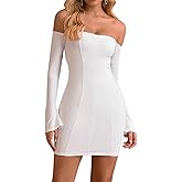 GLNEGE Women's Off Shoulder Long Sleeve Mini Dresses Sexy Backless Bodycon Tube Cocktail Club Party Short Dress