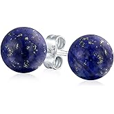 8MM Natural Gemstone Round Bead Ball Stud Earrings .925 Sterling Silver for Women Teens -Variety of Birthstones