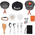 Bisgear 16pcs Camping Cookware Backpacking Stove Mess Kit – Camping Cooking Set - Camping Pots and Pans Set - Camping Accessories Equipment - Backpacking Supplies Survival Gear