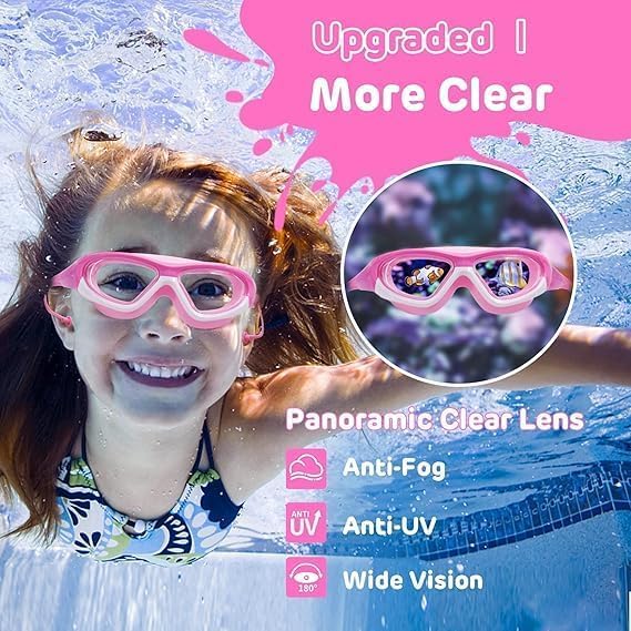 Kids Swimming Goggles with Swimming Cap, Anti-Fog No Leak Proof Waterproof Kids Swim Goggles with Soft Silicone, UV Protection Clear Vision Suitable for Kid 3-14 Boys and Girls