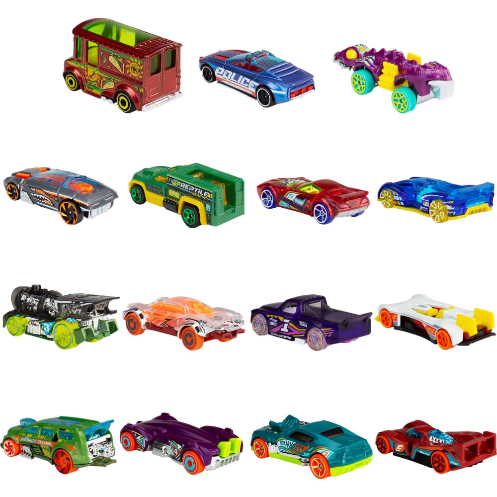 Hot Wheels Toy Cars, Bundle of 15 1:64 Scale Vehicles with 3 Themes: HW City, X-Raycers & Track Pack [Amazon Exclusive]