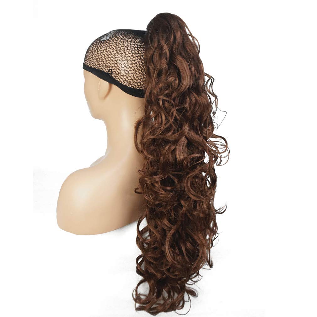 Lydell 30" Long Curly Styled Clip In Claw Ponytail Hair Extension Synthetic Hairpiece 280g with a jaw/claw clip Light Auburn