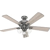 Hunter 52 inch Indoor Ceiling Fan with LED Lights and Pull Chain - Silver Ceiling Fan, 5 Blades, Standard Mount, For Bedroom,