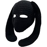 WUODHTW Women Men Knit Balaclava Face Mask Bunny Ear Funny Horns Ski Scarf Winter Warm Hat Halloween Knit Skull Beanie Hat