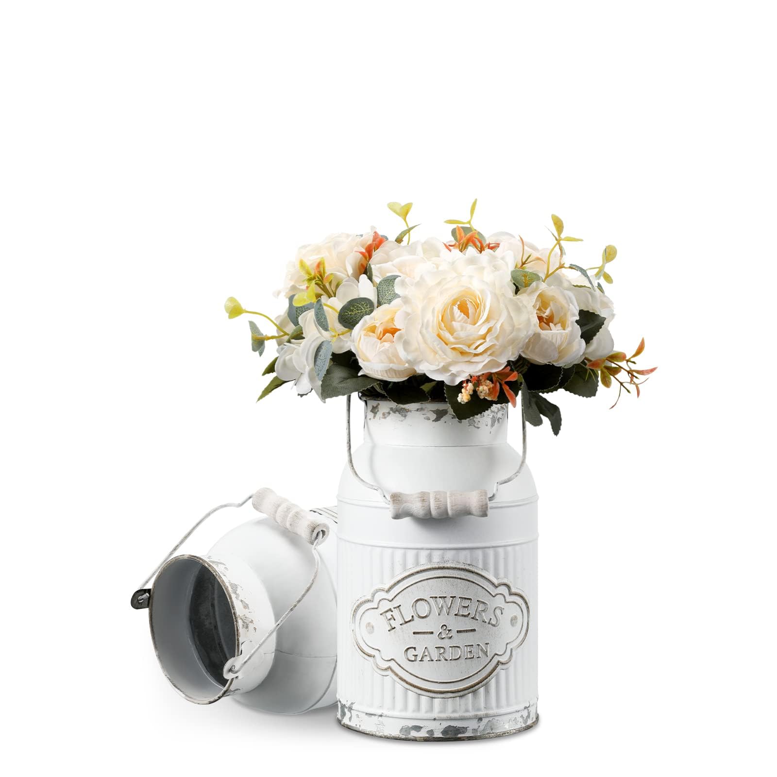 Photo 1 of APSOONSELL French Style Shabby Chic Decor White Farmhouse Metal Flower Vase Galvanized Decor for Kitchen, Bathroom, Sparklers for Weddings
