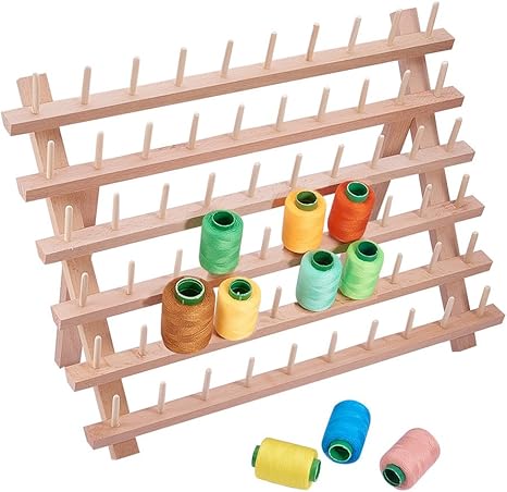 Amazon Pandahall Elite 1個入り 糸立て 糸巻きラック 60巻き収納可能 木製 ナチュラル スタンド 約幅32cm 高さ40cm 折り畳み式 糸収納グッズ 使いやすい 手芸人向き 糸整理整頓 ハンドメイド 副資材 指ぬき 通販